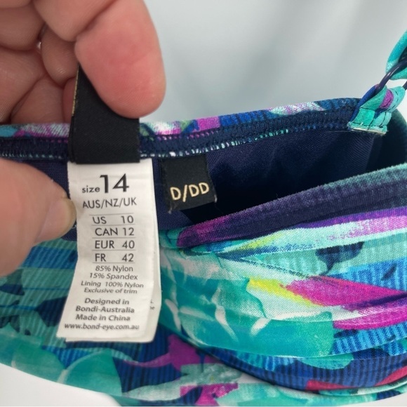 Bond-Eye Australia Size 10 Blue Green Tropical Floral Tankini Top Ruched Lined - Picture 6 of 8